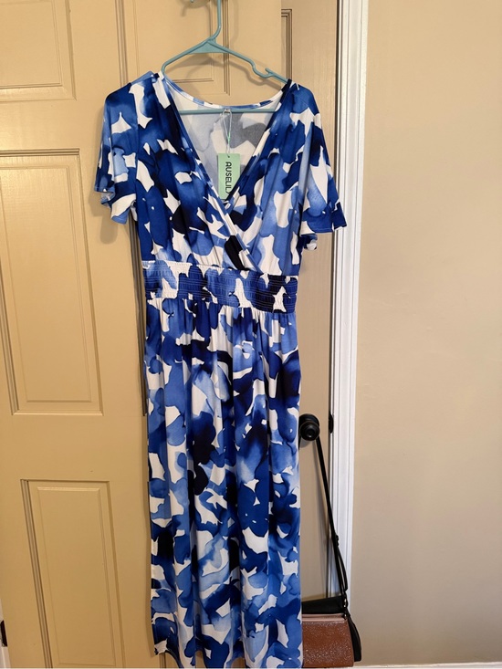 Auselily Dresses & Skirts - Blue & White Abstract Print Wrap-Style Maxi Dress
